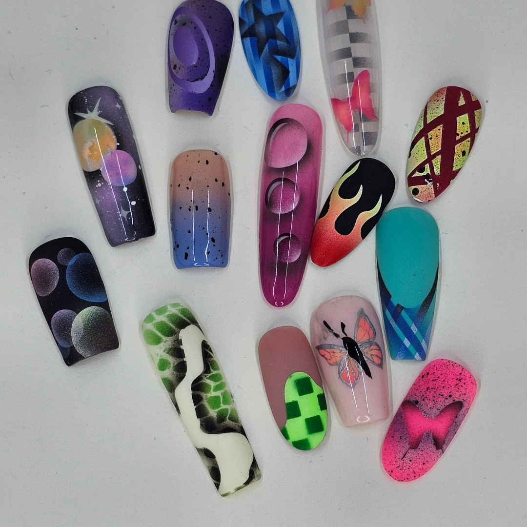 Acrylic Airbrush Paint Nail Art Master Course & 100 Stencils Glam Goodies